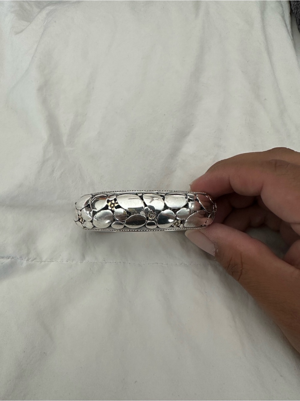 Heavy Hinged Sterling Silver Bangle Bracelet 70gm Pebble John Hardy Inspired